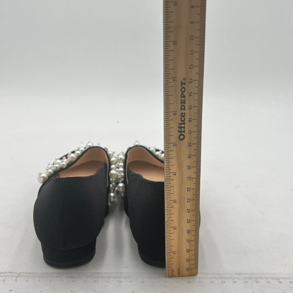 XYD Black Pointed Toe Velvet Pearl Strap Beaded Mary Janes Dress Shoes - Picture 5 of 8